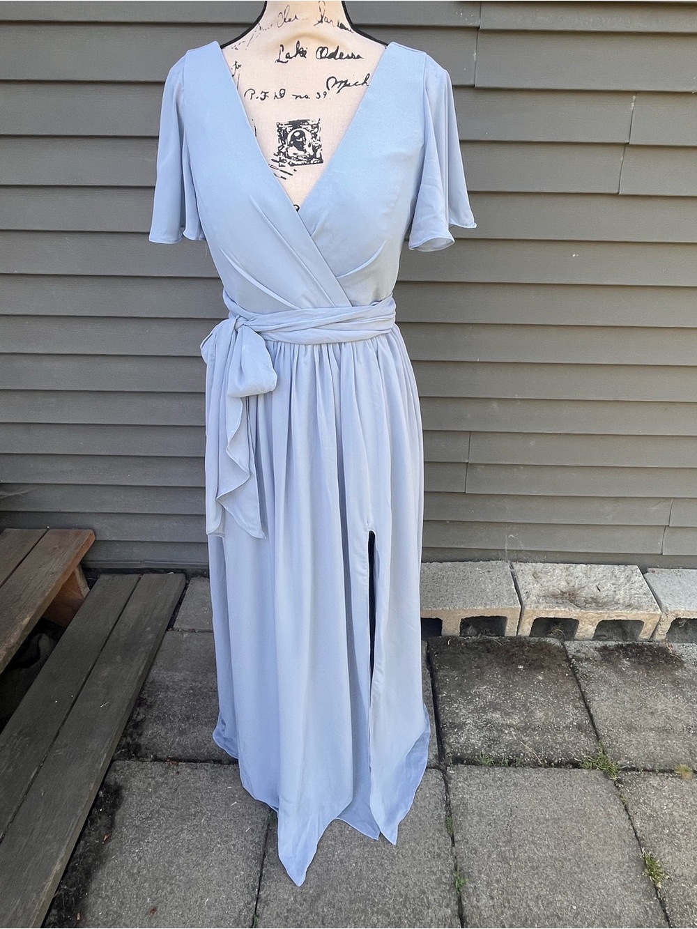 Light Blue Wrap Maxi Dress with Waist Tie